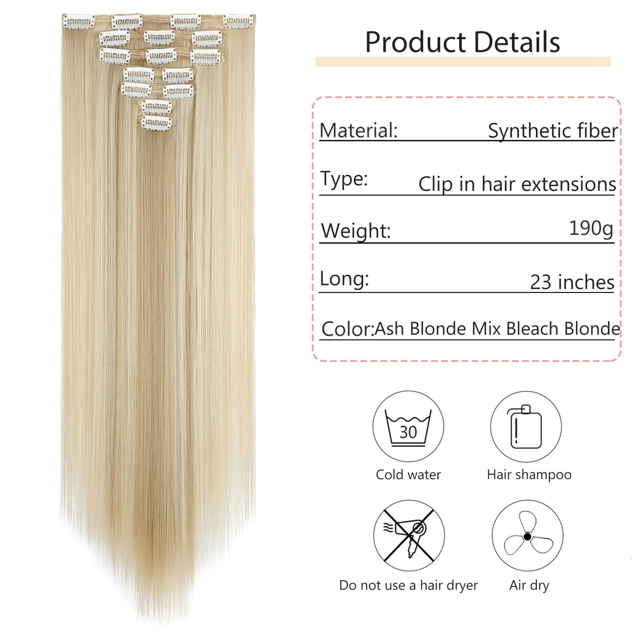 Qlenkay Clip in Hair Extensions Synthetic Hair 7 pcs Double Weft Long Wavy Straight Hair Extension for Women