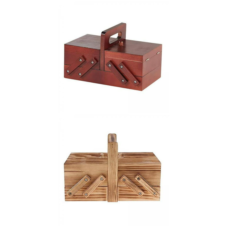2x Wooden Sewing Box Sewing Accessories Storage Case for Sewing Beginner  Sewing Starter Portable Home Sew Basket Large x13.5x15cm 