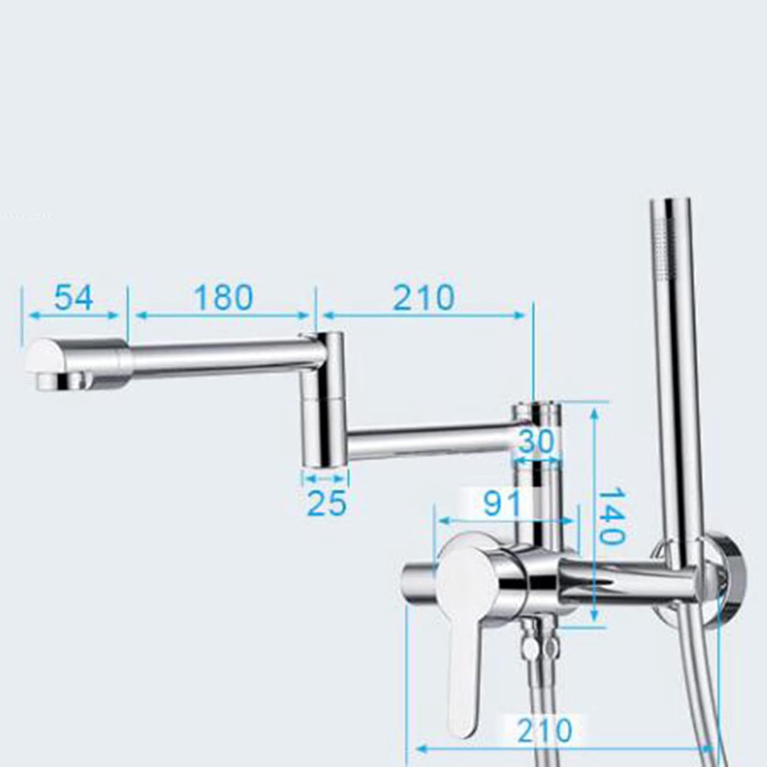 Bathtub Faucet with Shower Folding Hot and Cold Water Brass Swivel Multifunction Bath Taps Wall Mounted-Black