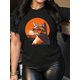 thumbnail image 1 of A Casual Fashion Top with a Round Neck And Short Sleeves Featuring a Sunset Print of a Little Cat And a Black Woman., 1 of 5