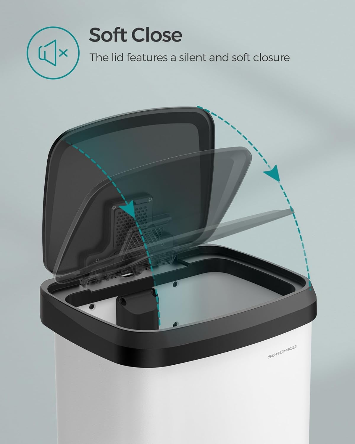 White Trash Can with Lid, Freestanding Kitchen Garbage Bin with Removable Inner Bucket