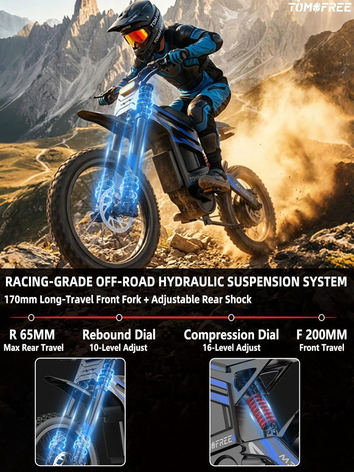 Electric Dirt Bike, Peak 6500W Motor, Max 50MPH/80Miles Electric Motorcycle for Adults, 72V/30AH Electric Bike, 4-Piston Hydraulic Disc Brakes, 5A Fast Charging 19'' Off-Road Tire for All Terrain