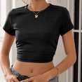 thumbnail image 4 of RKZDSR Womens Crop Top Summer Fashion Y2k Tops Ribbed Slim Fit Tank Top Casual Round Neck Tees Short Sleeve T Shirt Crewneck Y2K Ribbed Knit Slim Fit Crop Top Black XL, 4 of 8