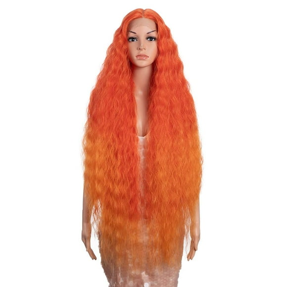 Style Icon 41 Pouces Perruques en Dentelle Ondulées Longues Perruques Synthétiques avec Cheveux de Bébé Demi-Nouées à la Main 130 % Densité Perruques (41 Pouces, T-Rouge/orange)
