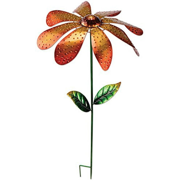 Sunset Vista Designs 92667 Large Daisy Spinner Stake, Orange Metal