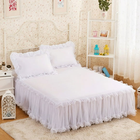 Bewildely de cama de princesas elegante, duradera y hermosa para cualquier lugar, de cama con volantes de encaje, única Juegos de cama blanco