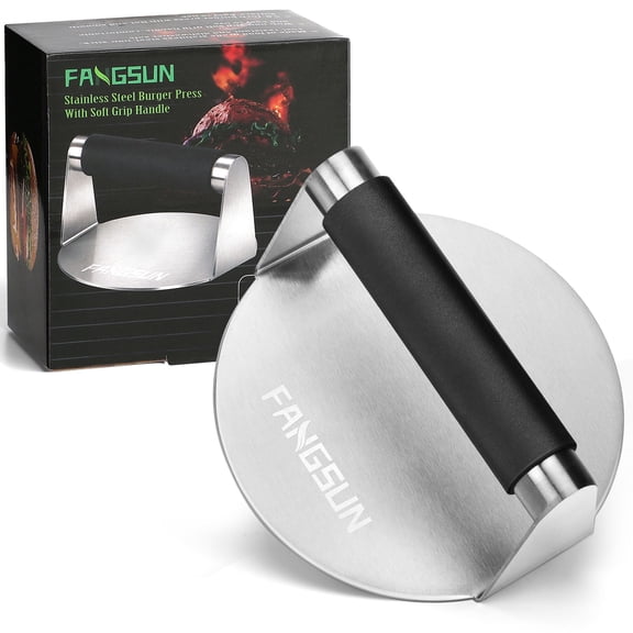 5.8-Inch Round Stainless Steel Burger Press with Anti-Scald Handle for Griddles