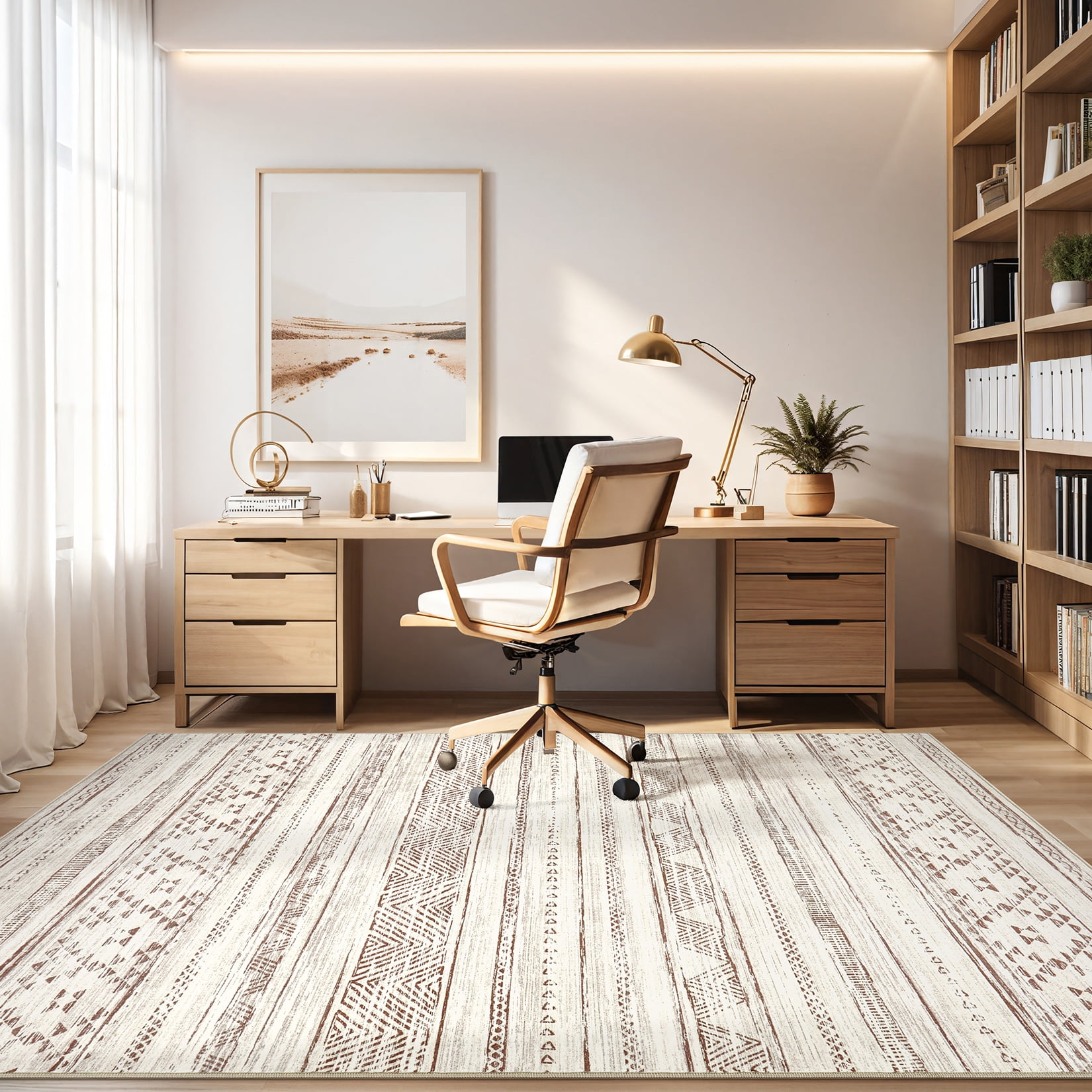 Toyoso 5x7 Area Rug Living Room Rugs - Washable Large Soft Boho Neutral Geometric Moroccan Modern Rug for Bedroom Dining Room Home Office Non Slip Low Pile Farmhouse Carpet Indoor - Brown