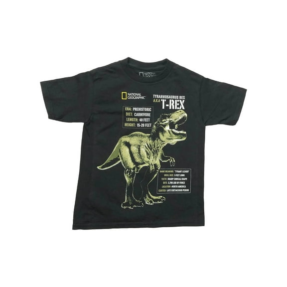 National Geographic Boys Black Short Sleeve T-Rex Dinosaur Tee Shirt T-Shirt 7