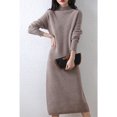 thumbnail image 1 of Falda larga de estilo elegante para viajeros, otoño e invierno, de color sólido, tejido con hilo, cuello alto medio, vestido de punto suave intelectual, 1 of 5