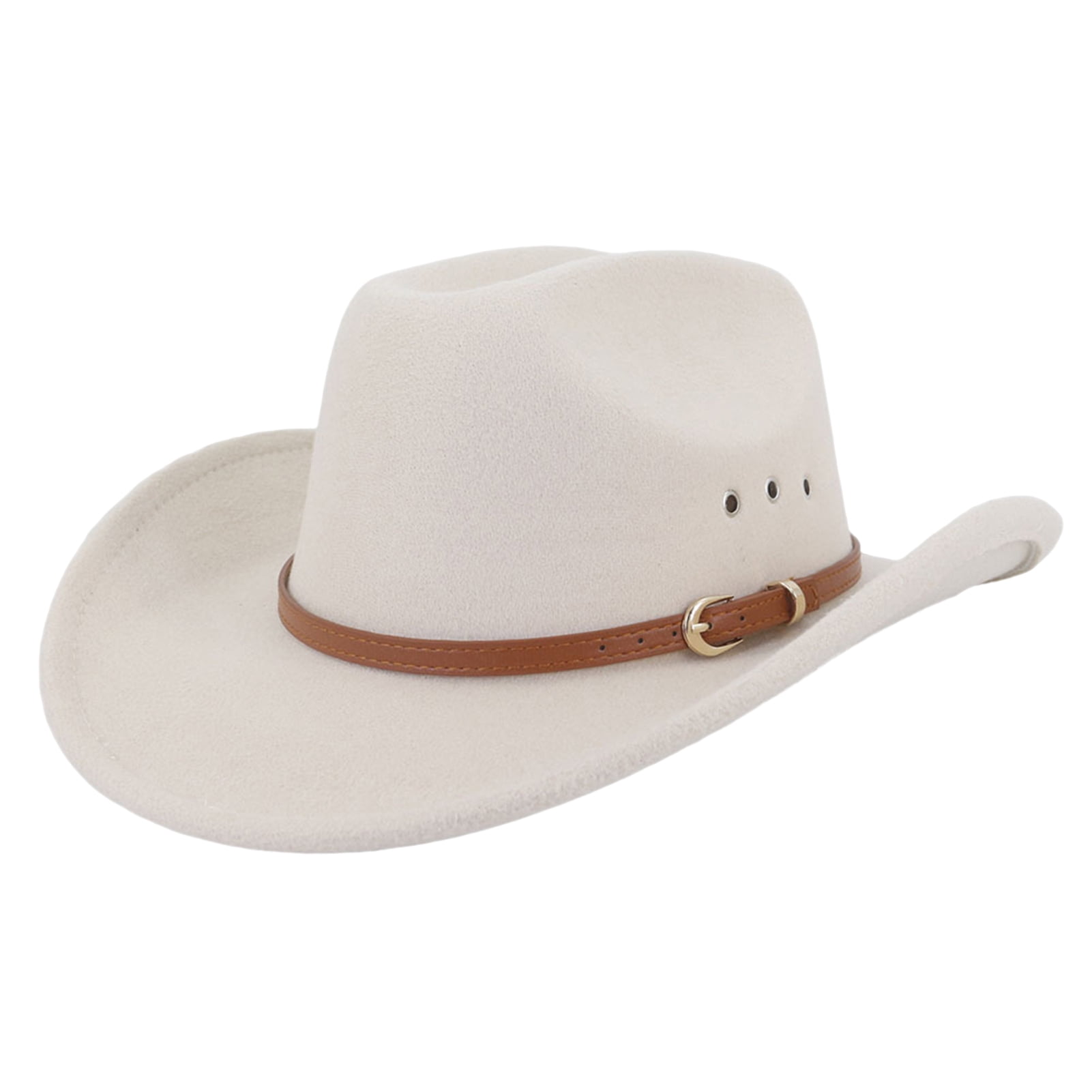 rygai Ethnic Style Wide Brim Hemming Faux Leather Belt Decor Jazz Hat Western Cowboy Cowgirl Fedora Hat Fashion Accessories,Khaki