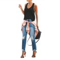 thumbnail image 1 of Women's Popular Ripped Jeans, Cute Distressed Jeans Straight Jeans Pant with Hole, 1 of 3