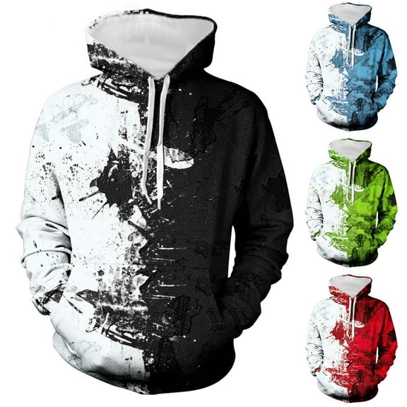 Utoimkio Men's 3D Digital Print Hoodies Pullover Sweatshirts for Men Long Sleeve Crewneck Sweatshirts Casual Loose Pullover Blouse Tops for Men with Pockets