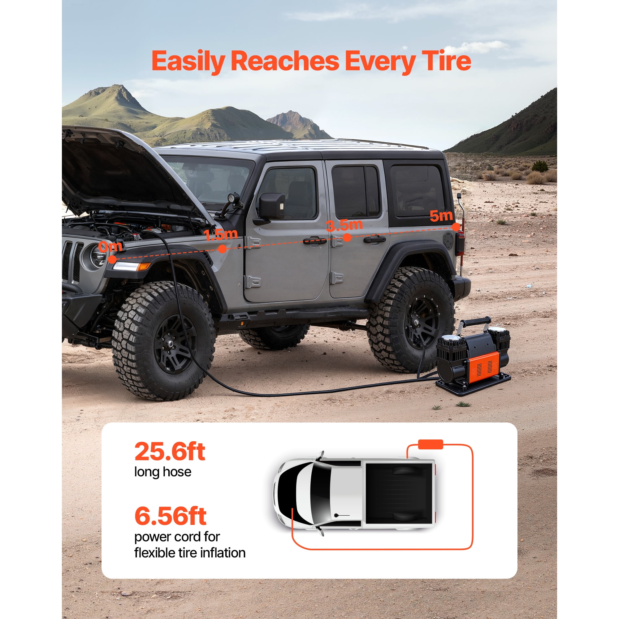 KFFKFF Dual-Cylinder Portable Air Compressor, 10.6CFM 12V 150PSI Tire Inflator with Digital Gauge & Adapters for Cars, Trucks, SUVs, RVs, and Off-Road Vehicles