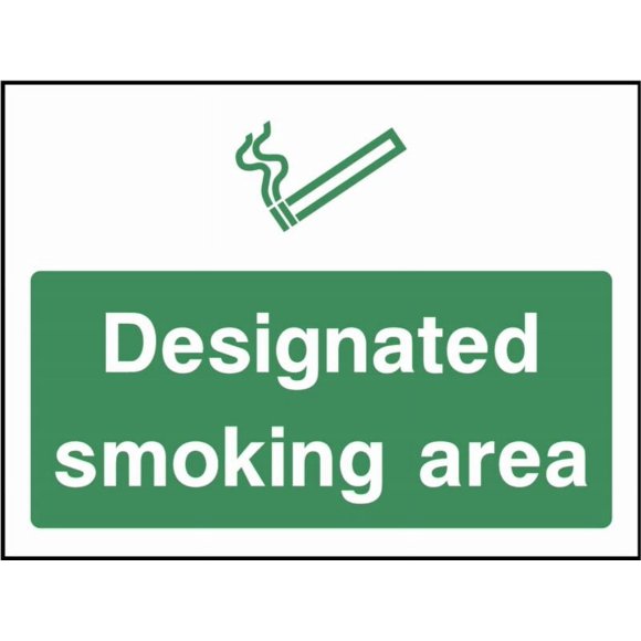 Size: 16" x 12" - DESIGNATED SMOKING AREA SELF ADHESIVE Metal Sign OR FOAMEX SIGN WEATHERPROOF