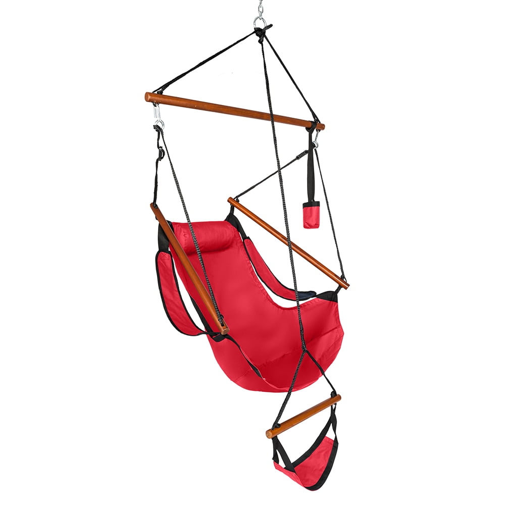 Lowestbest Hammock Chair Hanging Rope Swing Chair with Footrest Armrest in Red Lowestbest Hammock Chair Hanging Rope Swing Chair with Footrest Armrest in Red