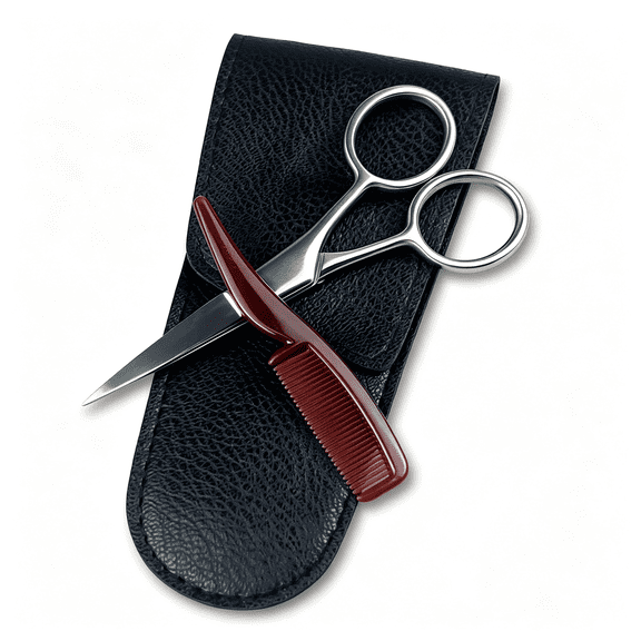 XIBUFE Mustache Grooming Set - Precision Mustache Scissors and Comb Kit for Men - Ideal for Travel,Includes Facial Hair Trimming Scissors and Moustache Comb Mustache Scissors