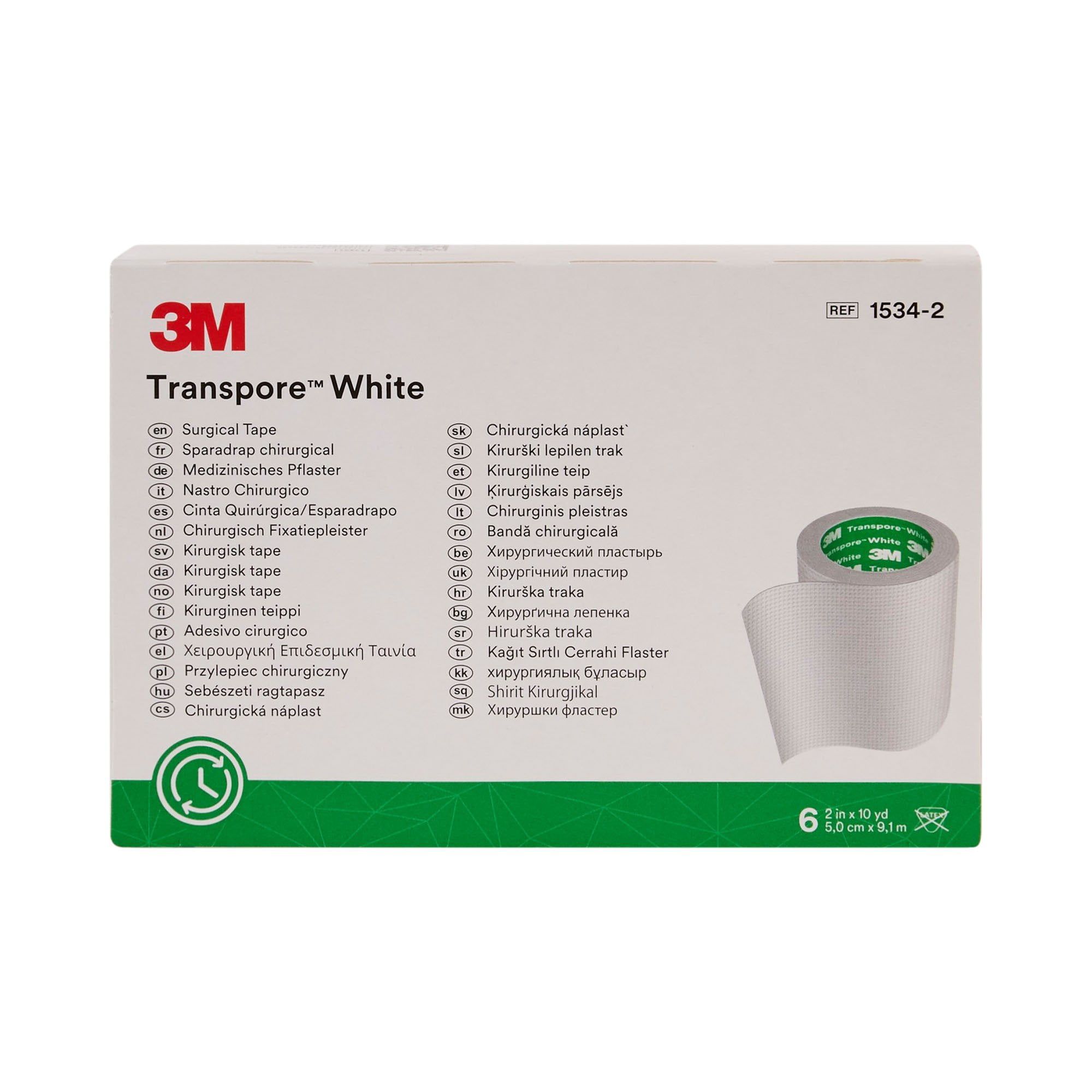 3M Transpore Surgical Tape, Non-Sterile, White, 2 in x 10 yds, 6 Rolls, 1 Pack