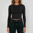 thumbnail image 2 of Bibifish Womens Cropped T-Shirt Long Sleeve Slim Fitted Tee Stretchy Soft Crew Neck Layering Top Fall Undershirt, 2 of 8