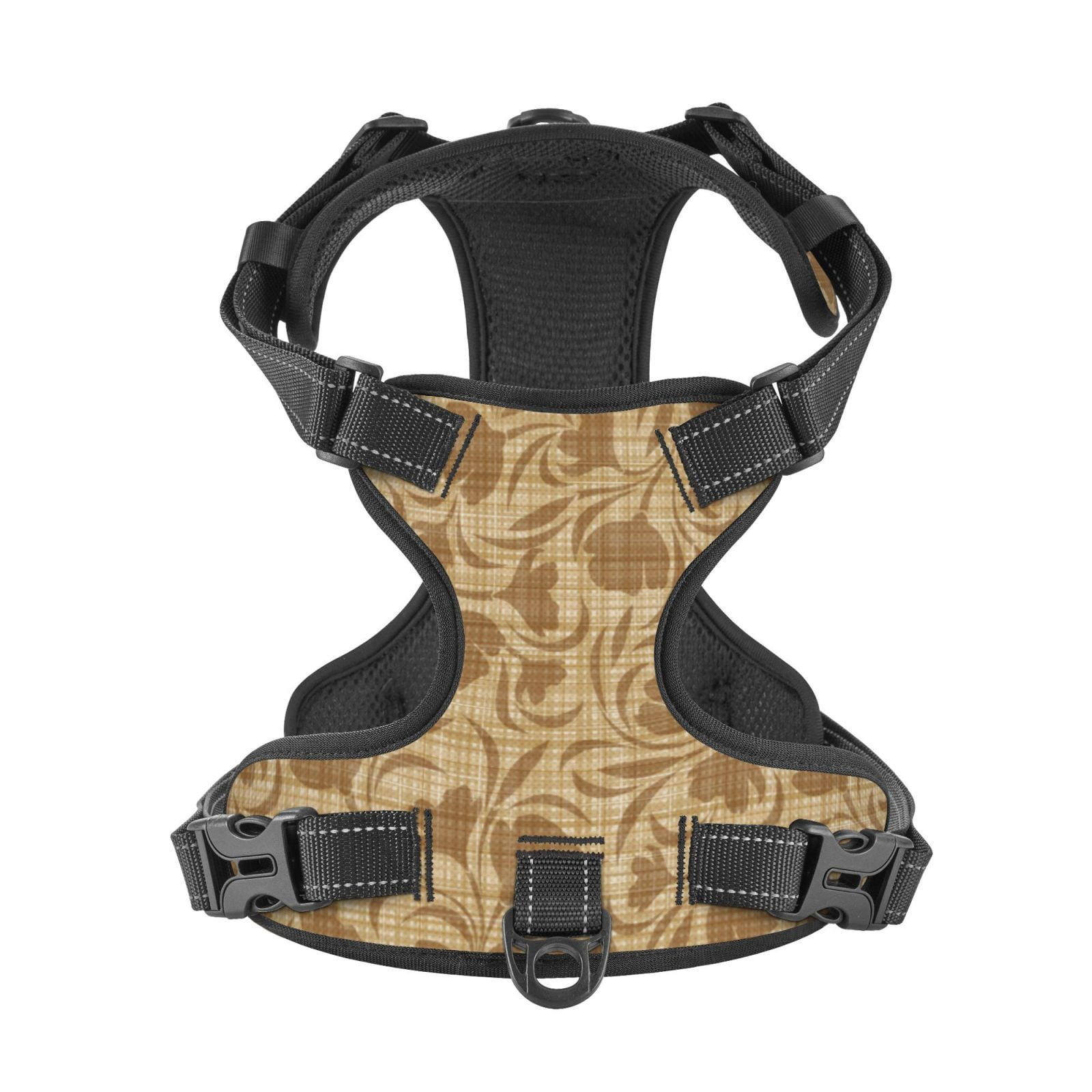 Kdxio Brown Flowers Print No Pull Dog Harness Adjustable Reflective Oxford Easy Control Medium Large Dog Harness for Training and Everyday-Large
