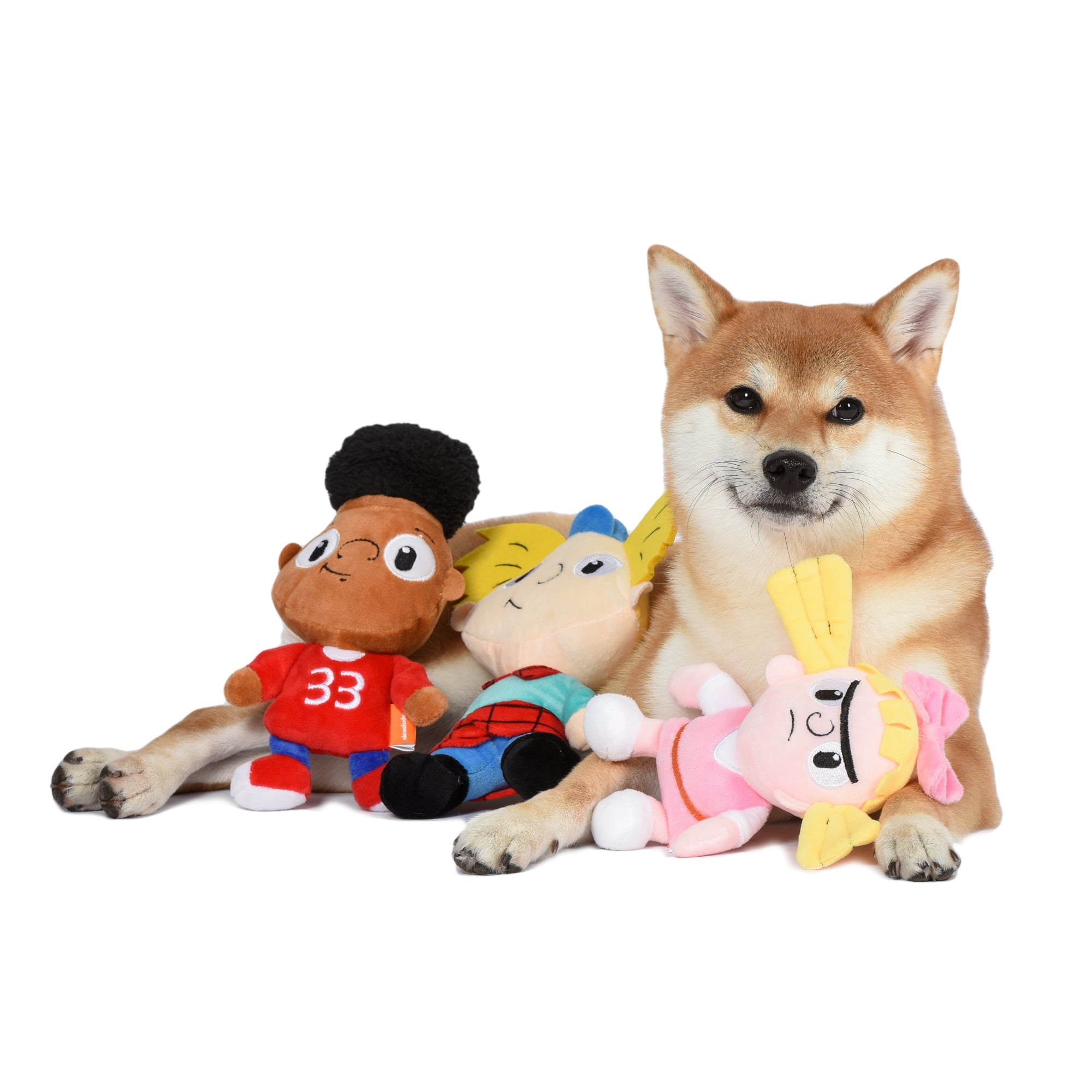 Nickelodeon Hey Arnold 3 Piece Arnold, Helga, Gerald Figure Plush Dog Toys | 6 Inch Soft Fabric Small Dog Toys - Hey Arnold Character Dog Toys for All Dogs from 90s Nickelodeon TV Show