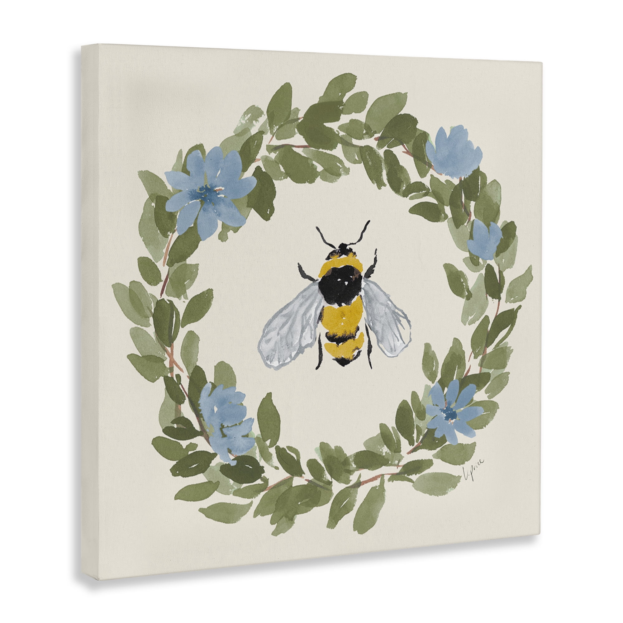 Stupell Industries Floral Wreath Bee Celebration Canvas Wall Art, design by Lucille Price