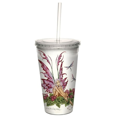 Tree-Free Greetings cc33555 Fantasy Wish You Were Here Fairy Artful Traveler Double Walled Cool Cup with Reusable Straw by Amy Brown,