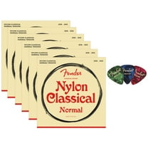 Fender Nylon Classical Strings - Tie End 6-Pack Bundle with 3-Pack Picks