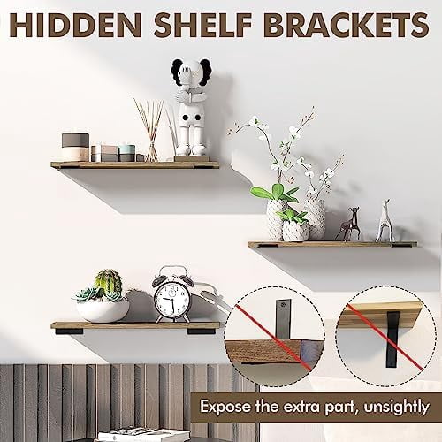 6 Pack Heavy Duty Shelf Brackets 8 inch, Floating Shelf Brackets(1/5”-Thick), L-Shaped Wall Shelf Bracket Hidden Shelf Bracket Black（8inch-6pack）