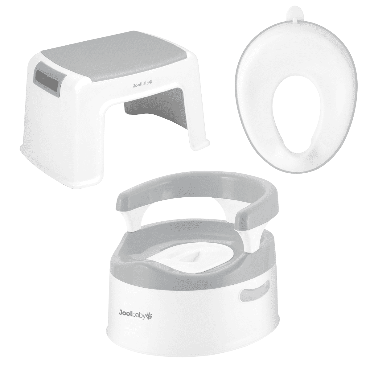 Jool Baby On My Own Potty Training Kit, 3-Piece Toddler Toilet Seat with Kids Step Stool, Gray
