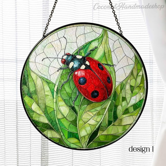 New Ladybug Stained Glass Suncatcher, Red Lucky Charm Window Decor, Good Luck Protection Charm Home Decor, Bug Lover Gifts Amulet, Gift for Mom