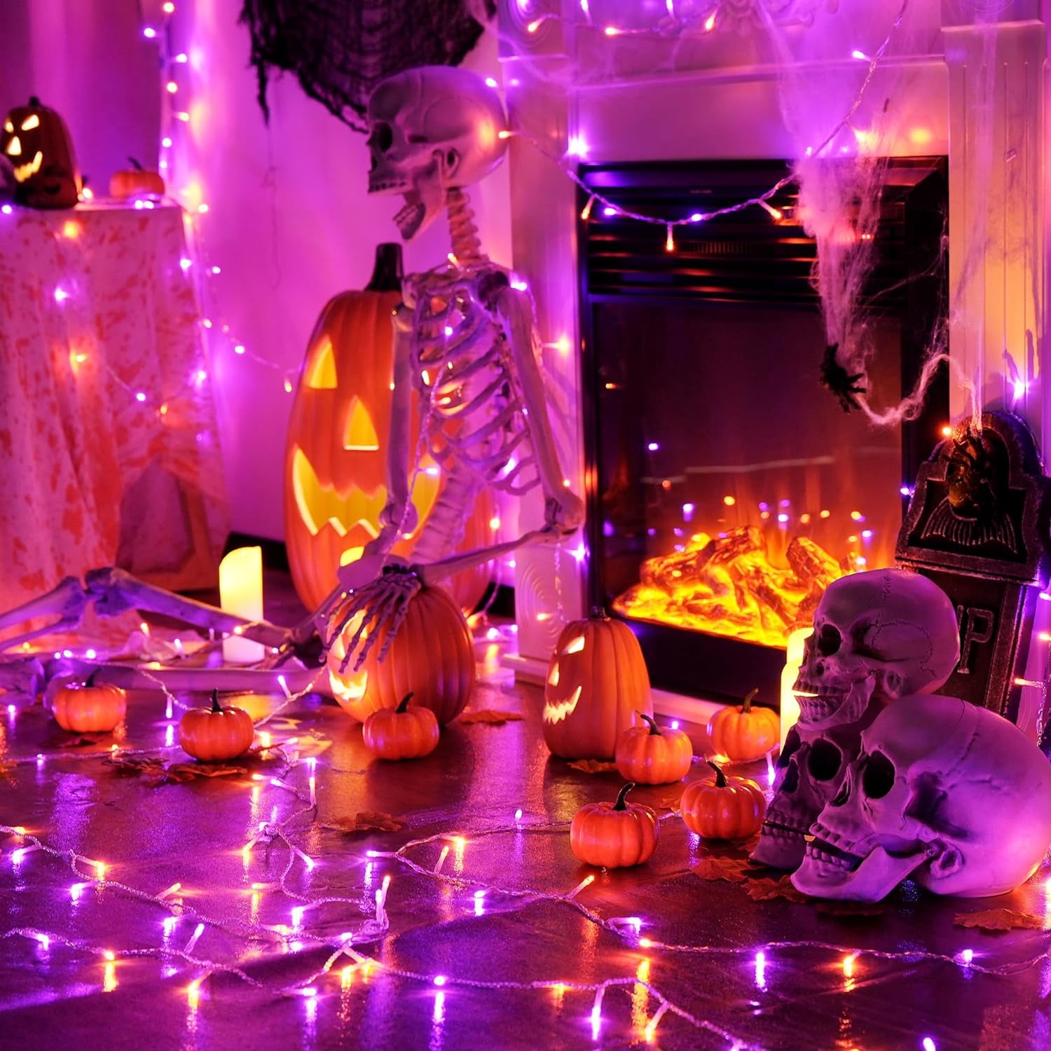 JMEXSUSS, Halloween String Lights, 100 LED, Orange and Purple