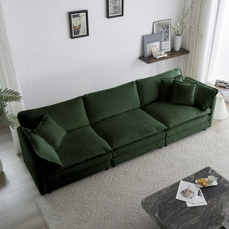 Mid-Century Modern Green Chenille 3-Seater Sofa with 22 Combinations & Premium Comfort