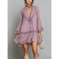 thumbnail image 2 of Women's Lavender Lace Trim and Ruffle Midi Length with Flared Line Midi Dress with V-Neck for Wedding Guest, Prom and Evening Party, 2 of 2