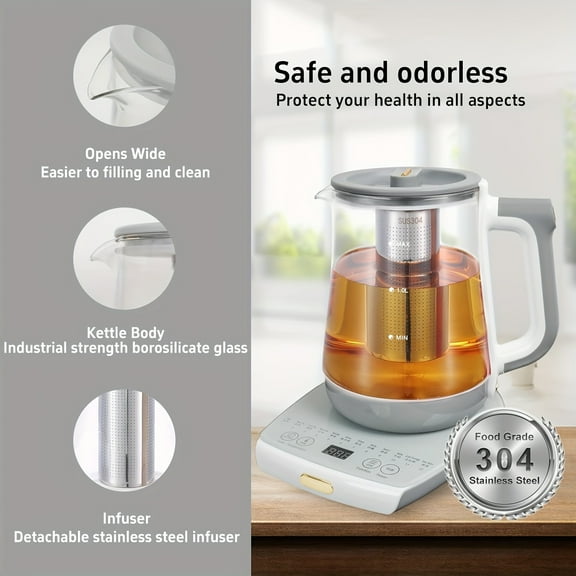 1.8L Electric Tea Kettle with Temperature Control - Borosilicate Glass Tea Maker, LCD Display & Preset Brewing Programs, Built-in Infuser, Fast Heating Water Boiler