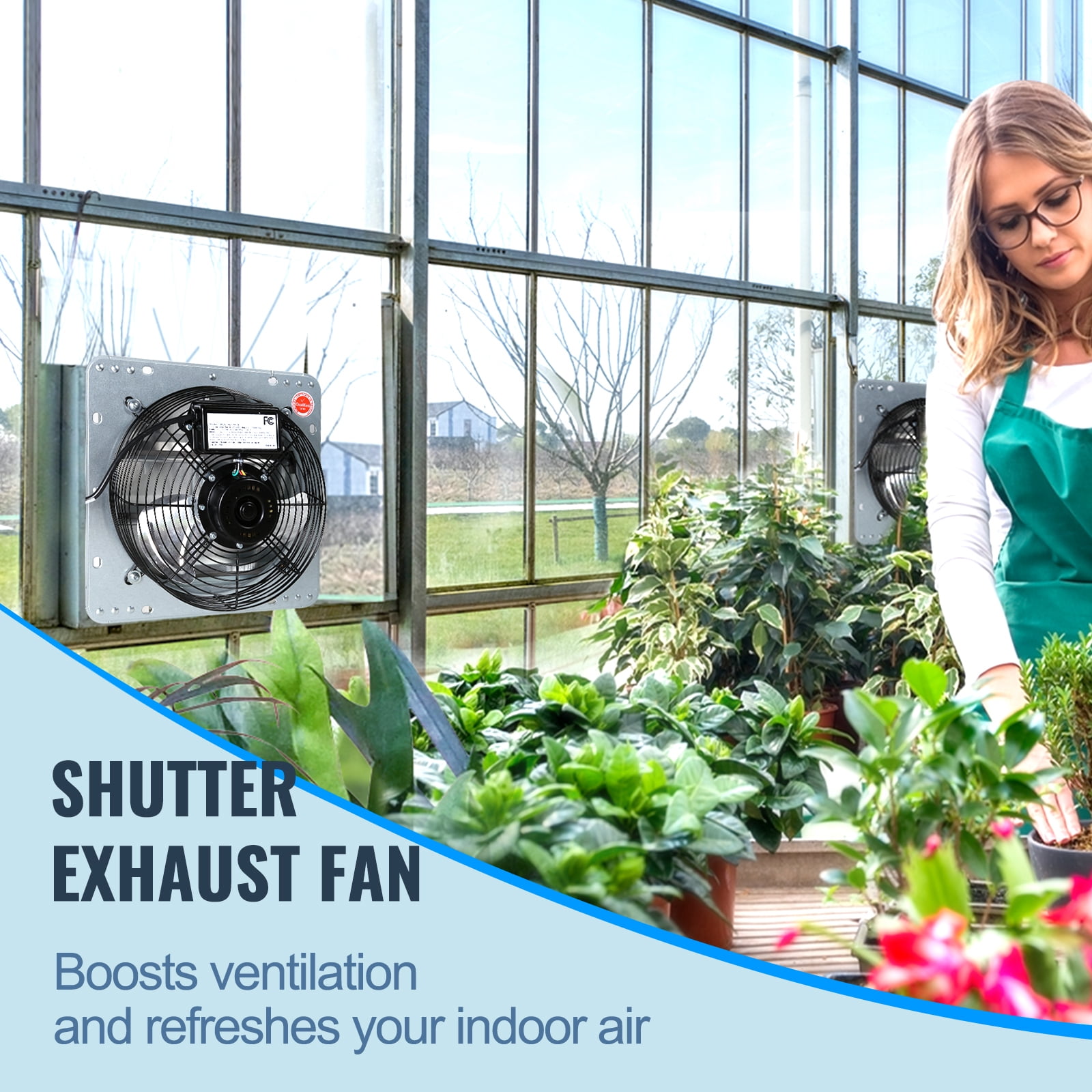 SKYSHALO 10'' Duct 820 CFM 45 Watt Galvanized Steel Shutter Exhaust Fan, 1650 RPM - Silver