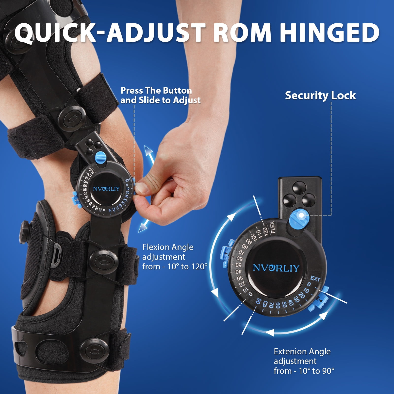 Nvorliy Knee Brace for Functional Posterior Cruciate Ligament (PCL) Recovery Stabilization, Adjustable Medical Post-Op Orthosis for Post-Surgery Support, Women and Men (Right, Large)