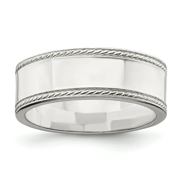 925 Sterling Silver 7mm Design Edge Size 7 Band Ring
