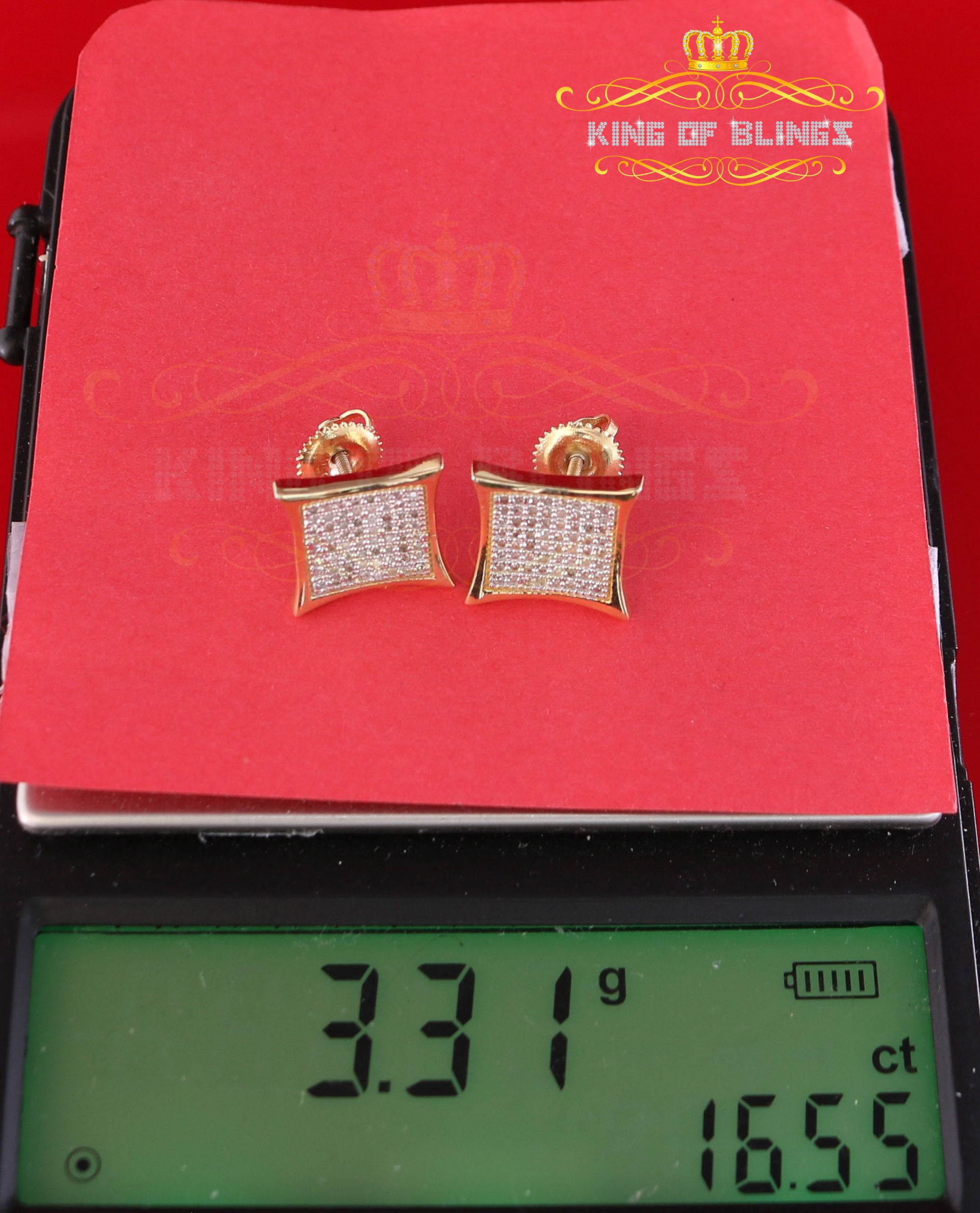 King of Bling's 925 Sterling Silver 0.33ct Diamond Kite Earrings For Women's & Men's Yellow Stud