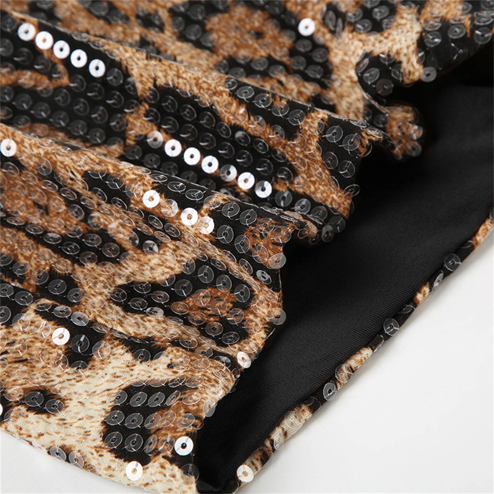 Stephy Women's Leopard Print Sequins High Waist Tight Hot Girl Shorts, Brown, L