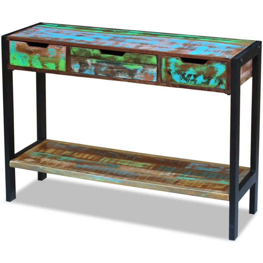 Kepooman Home Rectangle Reclaimed Wood Sideboard Console Table with 3 Drawers Cabinets & Bottom Shelf, Multi-color Kepooman Home Rectangle Reclaimed Wood Sideboard Console Table with 3 Drawers Cabinets & Bottom Shelf, Multi-color