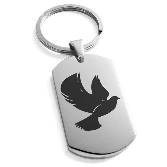 Tioneer Stainless Steel Dove of Peace Engraved Dog Tag Keychain Keyring