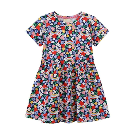 Toddler Girls T-Shirt Dress Casual Short Sleeve Cotton Playwear Warm Appliques Tunic Dress Outfits 2 to 8 Years