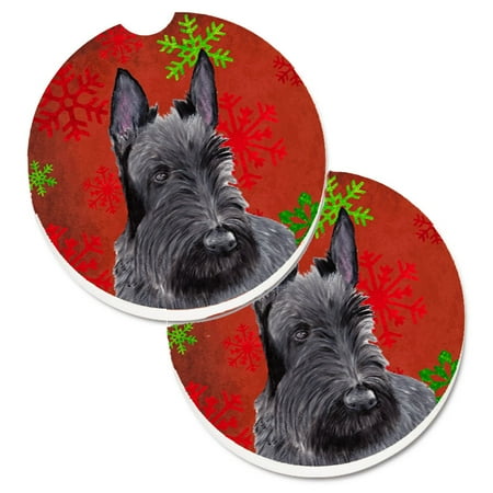 

Carolines Treasures SC9426CARC Scottish Terrier Red and Green Snowflakes Holiday Christmas Set of 2 Cup Holder Car
