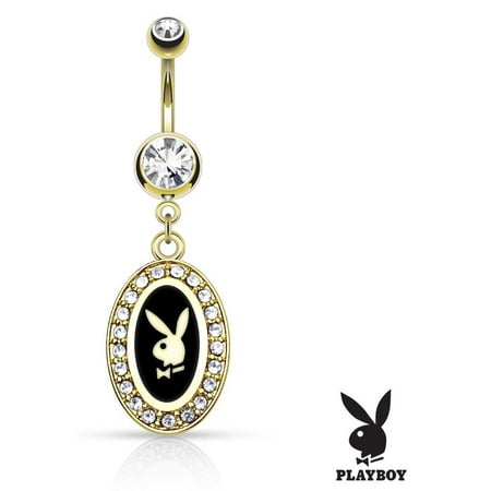 Belly Button Ring Playboy Bunny 14kt plate Frame Paved Gems Dangle Navel