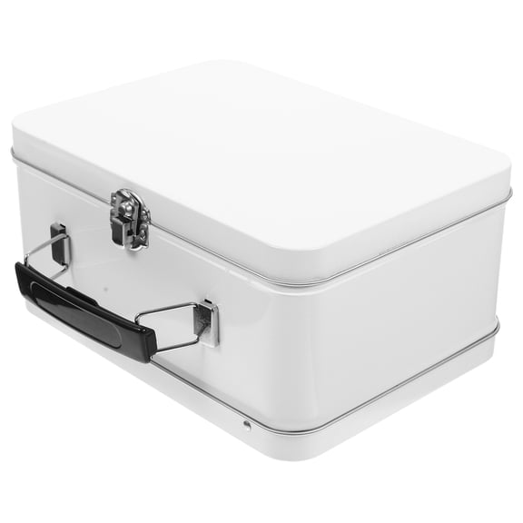BESTYASH White Metal Lockable Desktop Organizer Box with Handle, Tinplate Storage Container for Office and Home Use