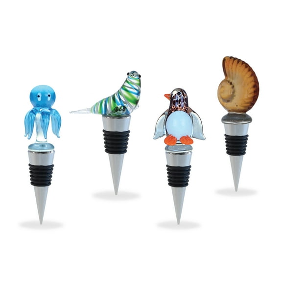 Cheers Nautilus Sea Shell, Seal, Penguin, Octopus Glass Wine Stopper Set of 4 – Elegant Vacuum Seal Reusable Wine Bottle Stoppers – Airtight Leak Proof Bottle Topper Cork Plug Bar Tool Accessory