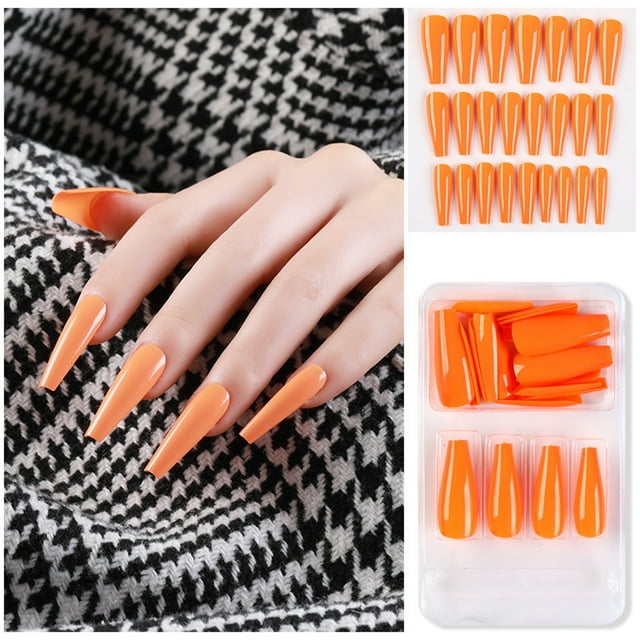 Uñas postizas a presión, regalo para mujer, 24 uñas postizas largas de cobertura completa, puntas de ataúd, manicura artística de bailarina, pegatinas para uñas.
