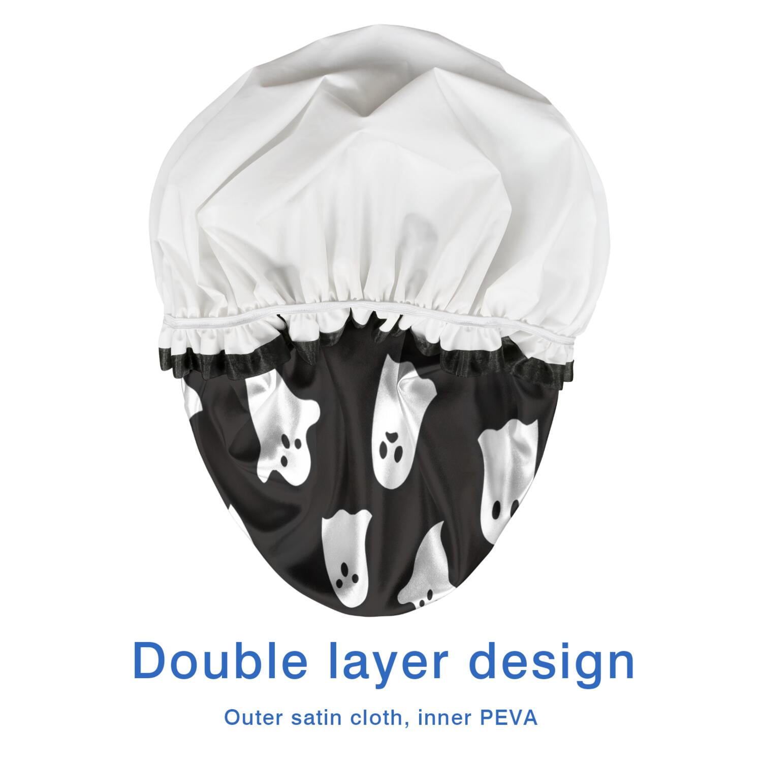 Shower Caps,Black Halloween Ghosts Waterproof Shower Cap for Women 4 Pieces,Double Reusable Hair Cover for Shower PEVA Elastic Stretch Hem