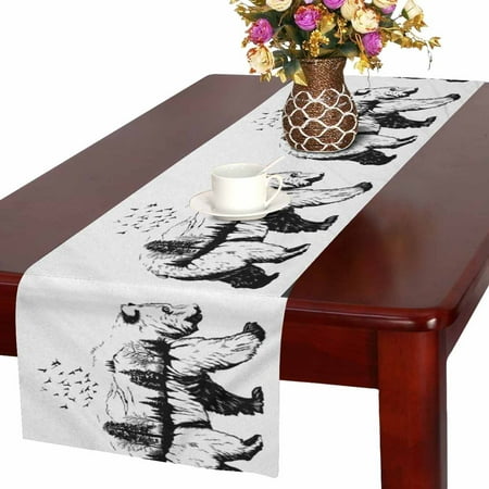 Bear Table Runner MKHERT Wildlife Concept Hand Drawn Bear Animal Table Runner Home Decor for Wedding Banquet Decoration 16x72 Inch ()